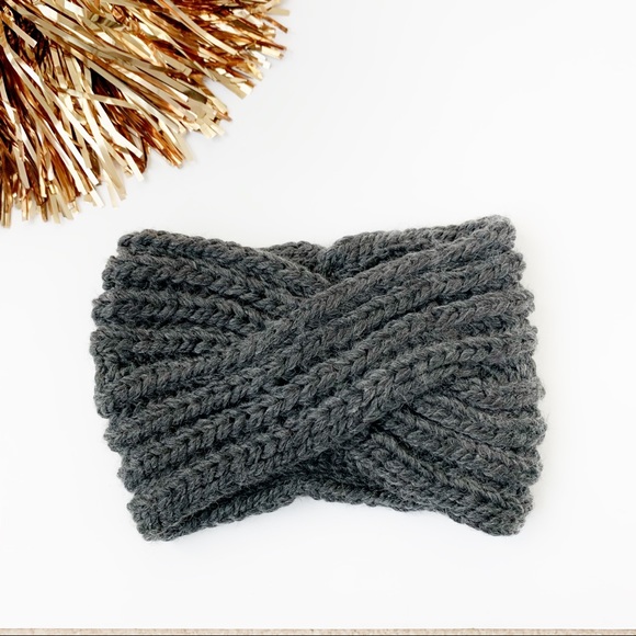 Chunky Cozy Winter Knit Headband- DARK GRAY - Picture 6 of 9